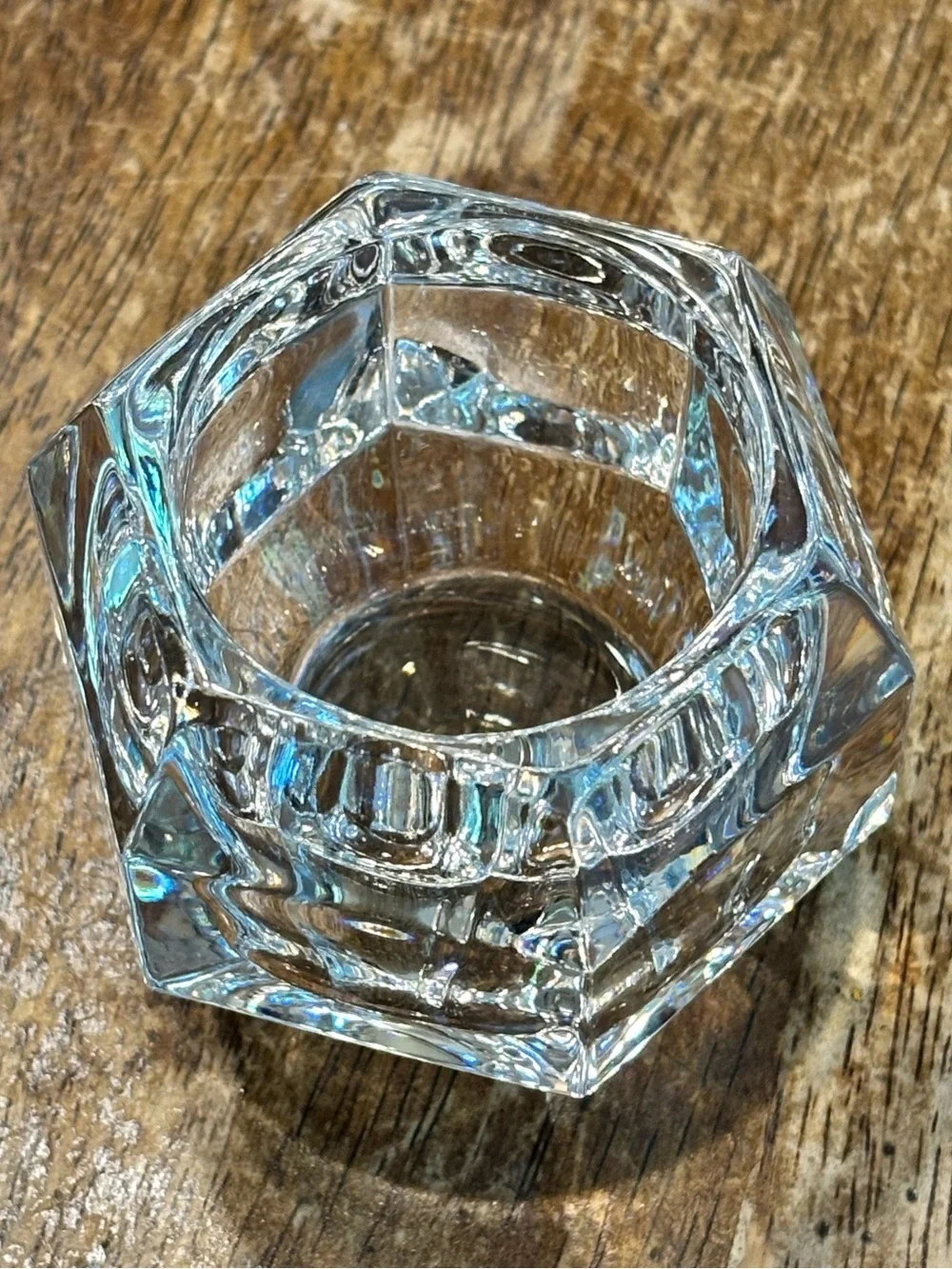 Vintage Heavy Crystal Glass Hexagon Votive Tealight Candle Holder Geometric